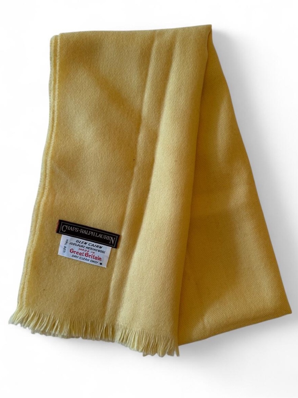Vintage 1985 Chaps Ralph Lauren Merino Wool Scarf Yellow Made in Great Britain - Picture 2 of 7
